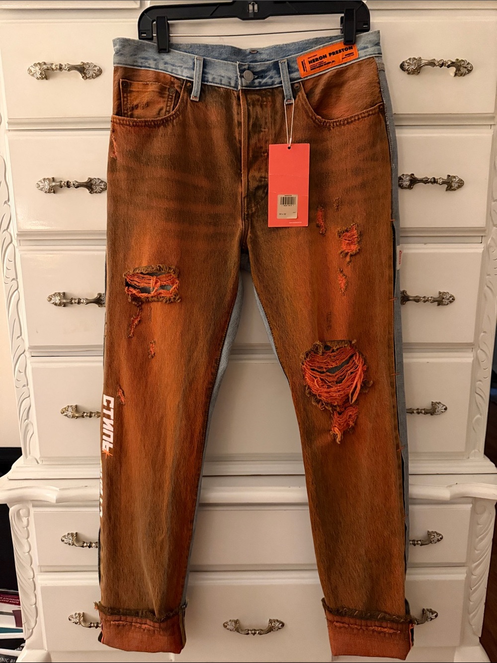 Levi's Two-Tone Orange and Light Blue Straight Leg Jeans